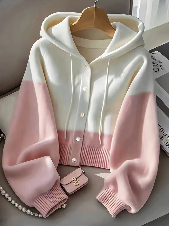 הוד™ | סוודר סרוג קפוצ’ון בלוקי צבע