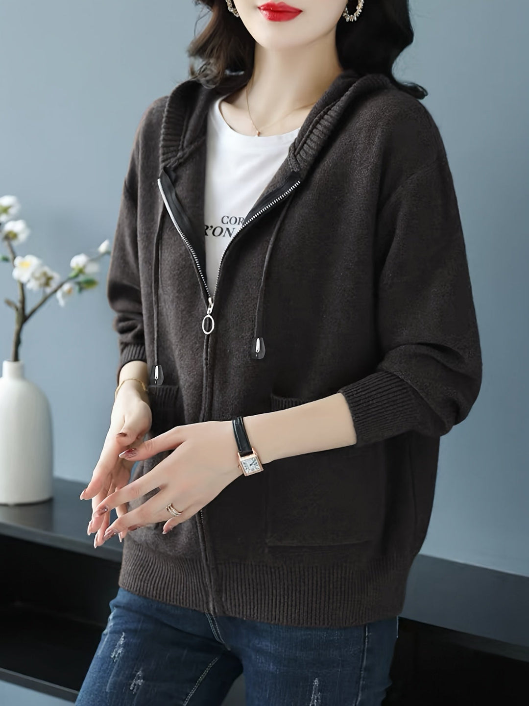 בורגונדי™ | ג’קט עם קפוצ’ון וסגר רוכסן מלא