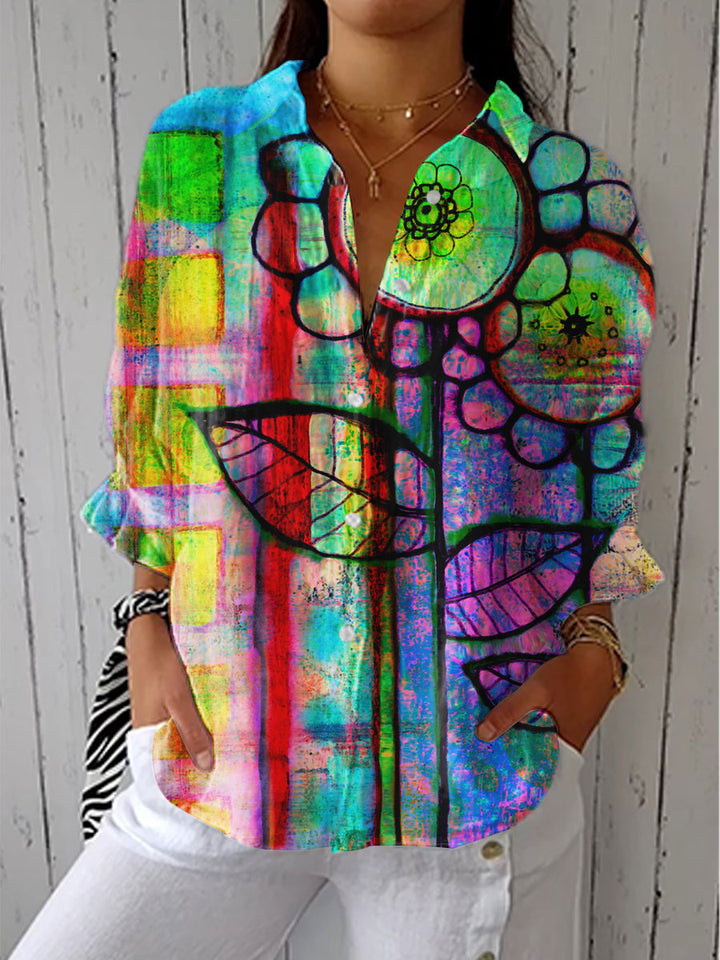 פנה - חולצת פריחה אמנותית