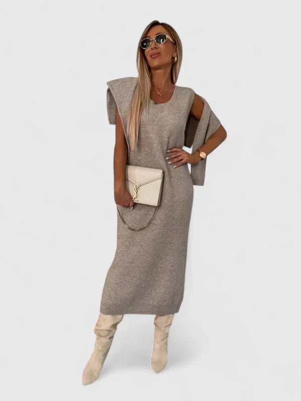 כריסטל - סט שמלה אלגנטית וסוודר עם צווארון גולף