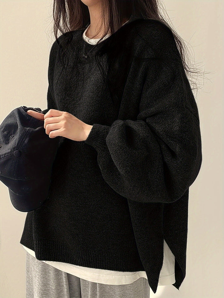 פרלין - סוודר עם צווארון עגול ושרוולים ארוכים