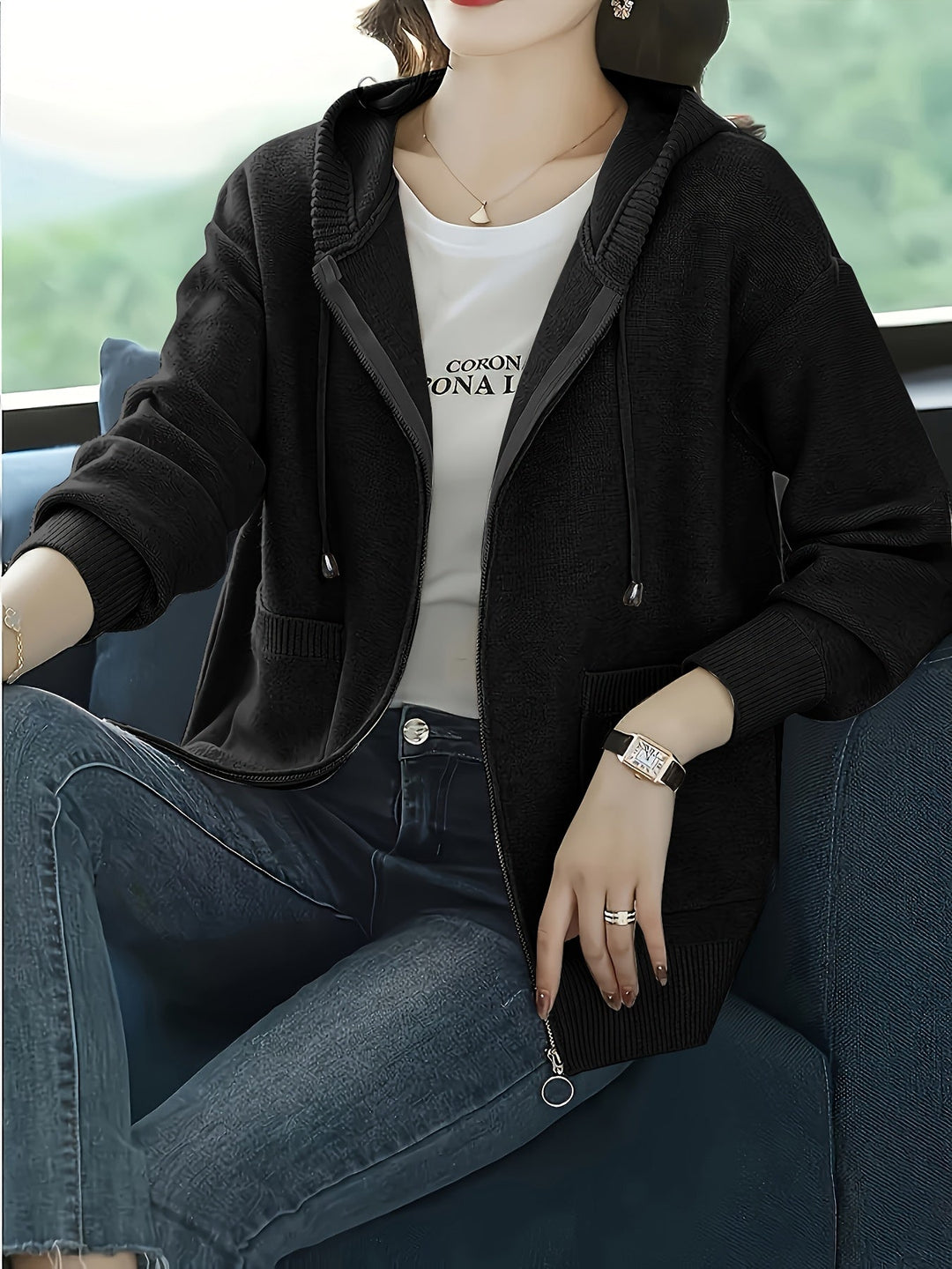 בורגונדי™ | ג’קט עם קפוצ’ון וסגר רוכסן מלא