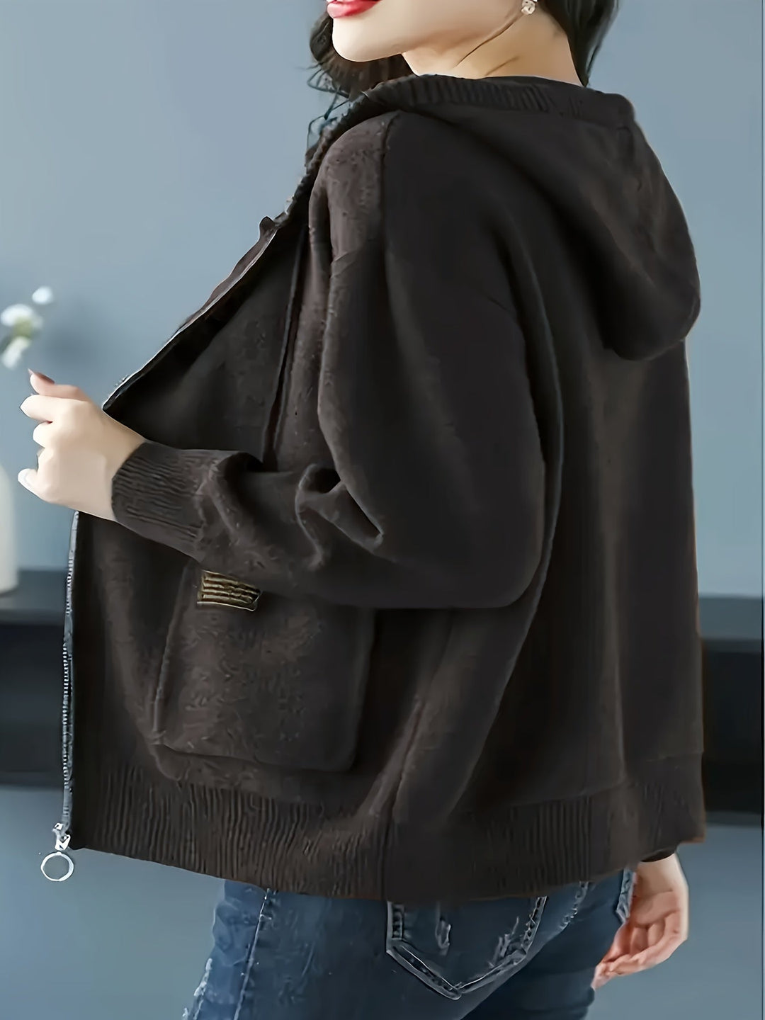 בורגונדי™ | ג’קט עם קפוצ’ון וסגר רוכסן מלא