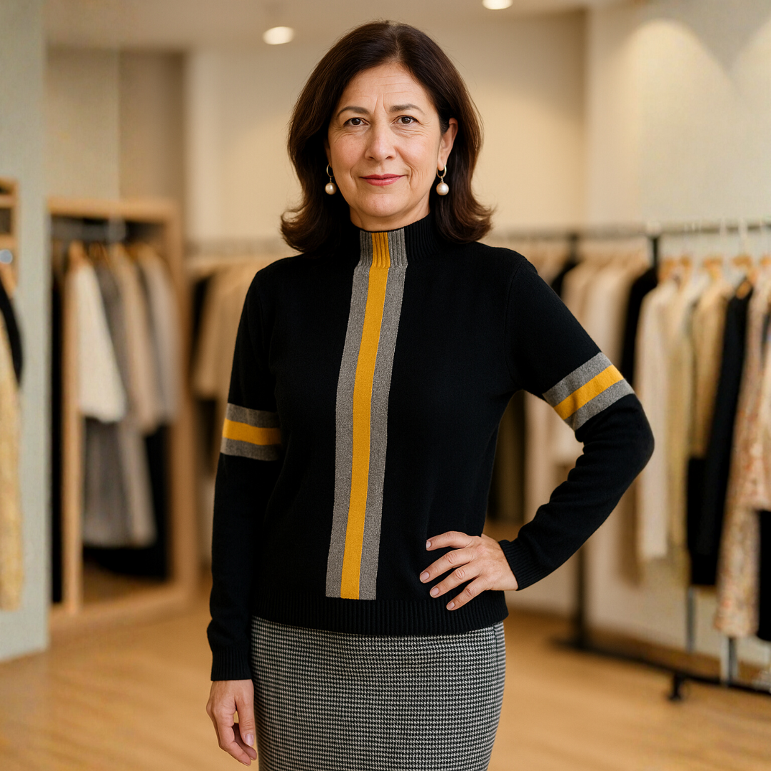 ליה – סוודר אלגנטי עם פס דקורטיבי